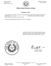Laden Sie das Bild in den Galerie-Viewer, Texas: Handelsregisterauszug (Certificate of Fact)
