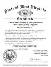 Laden Sie das Bild in den Galerie-Viewer, West Virginia: Handelsregisterauszug (Certificate of Existence or Certificate of Authorization)