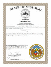 Laden Sie das Bild in den Galerie-Viewer, Missouri: Handelsregisterauszug (Certificate of Good Standing)
